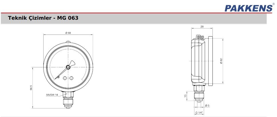 çap 63mm alttan baglantılı çıkışlı gliserinli vakummetre, vakum ölçer pakkens teknik çizimi